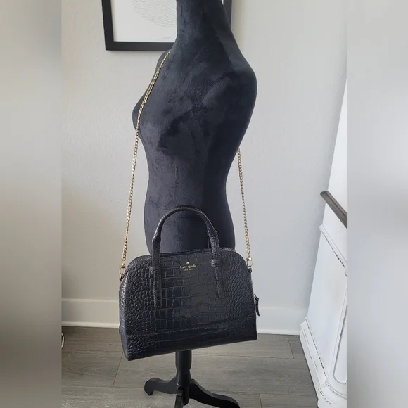 Kate Spade Felix Riverside Street Croc-Embossed Leather Handbag Navy Blue - Picture 10 of 16